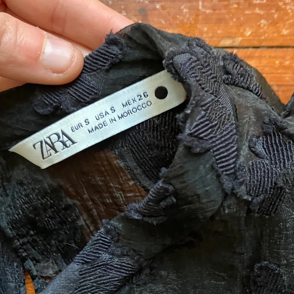 Zara Floral Sheer Organza Puff Sleeve Blouse - Picture 6 of 13